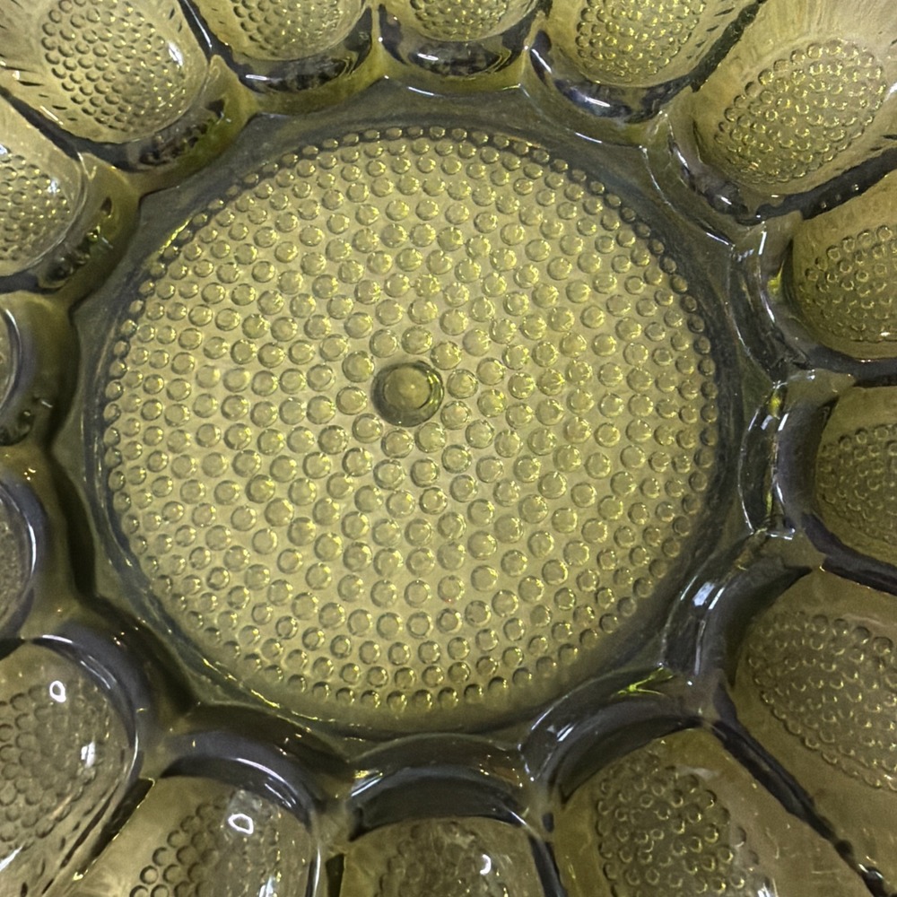 Vtg Indiana Glass Avacado Green Hobnail Deviled 15 Egg Dish Tray Plate 1960'sMCM - Picture 9 of 16